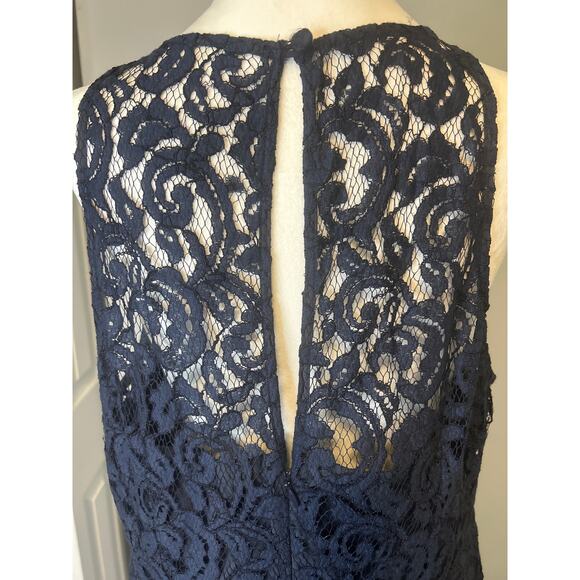 J. Crew Pamela Dress Leavers Lace Blue Size 16 Illusion Neckline Back Keyhole - Picture 4 of 8